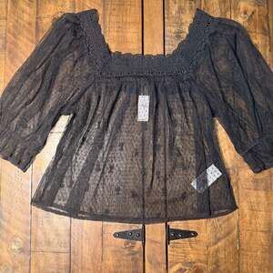 NWT Gap Sheer Tulle Embroidered Square Neck Baby Doll Top Sz S